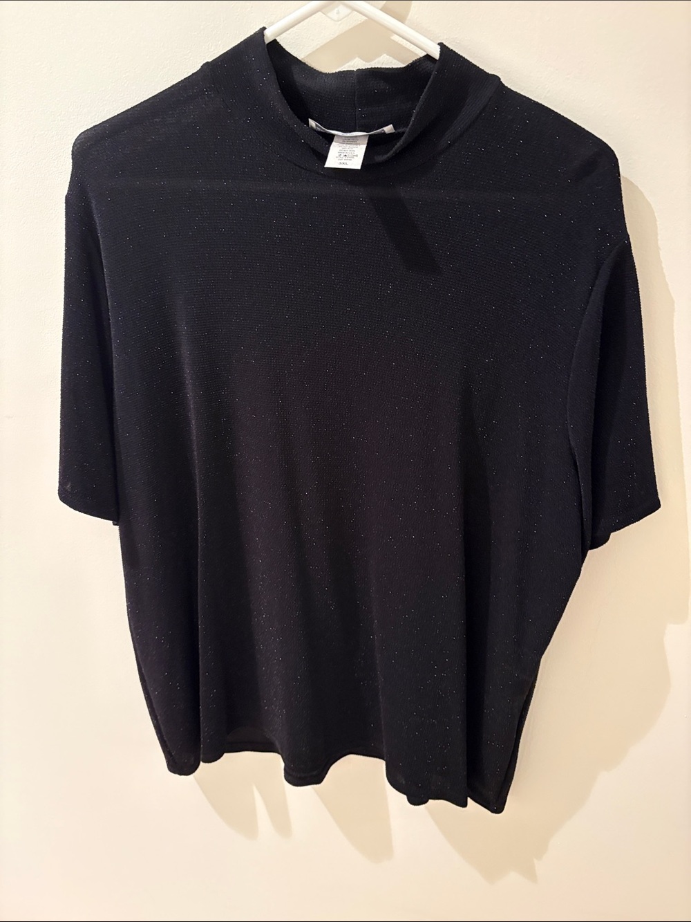 dressbarn Black Short-Sleeve Sparkle Mock Neck Tee